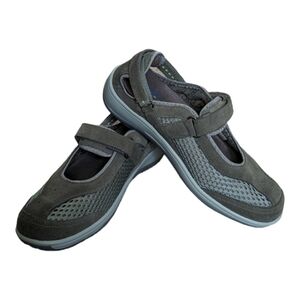 OrthoFeet Mary Janes Sanibel 895 Grey Olive Sky Blue Suede Walking Shoes Size 8